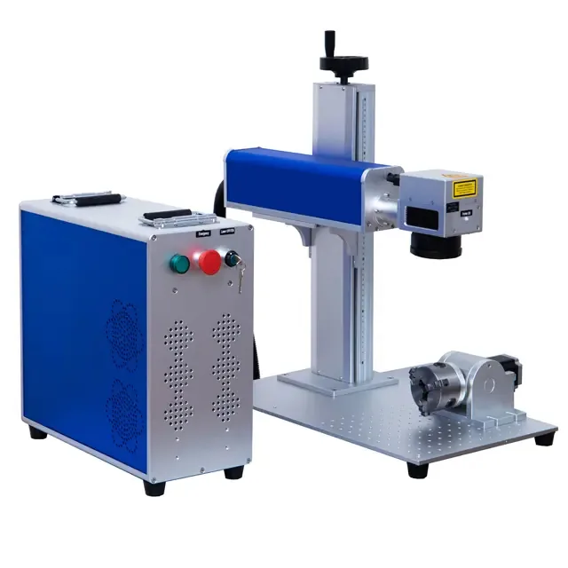 Split fiber laser marking machine configured with a rotary axis