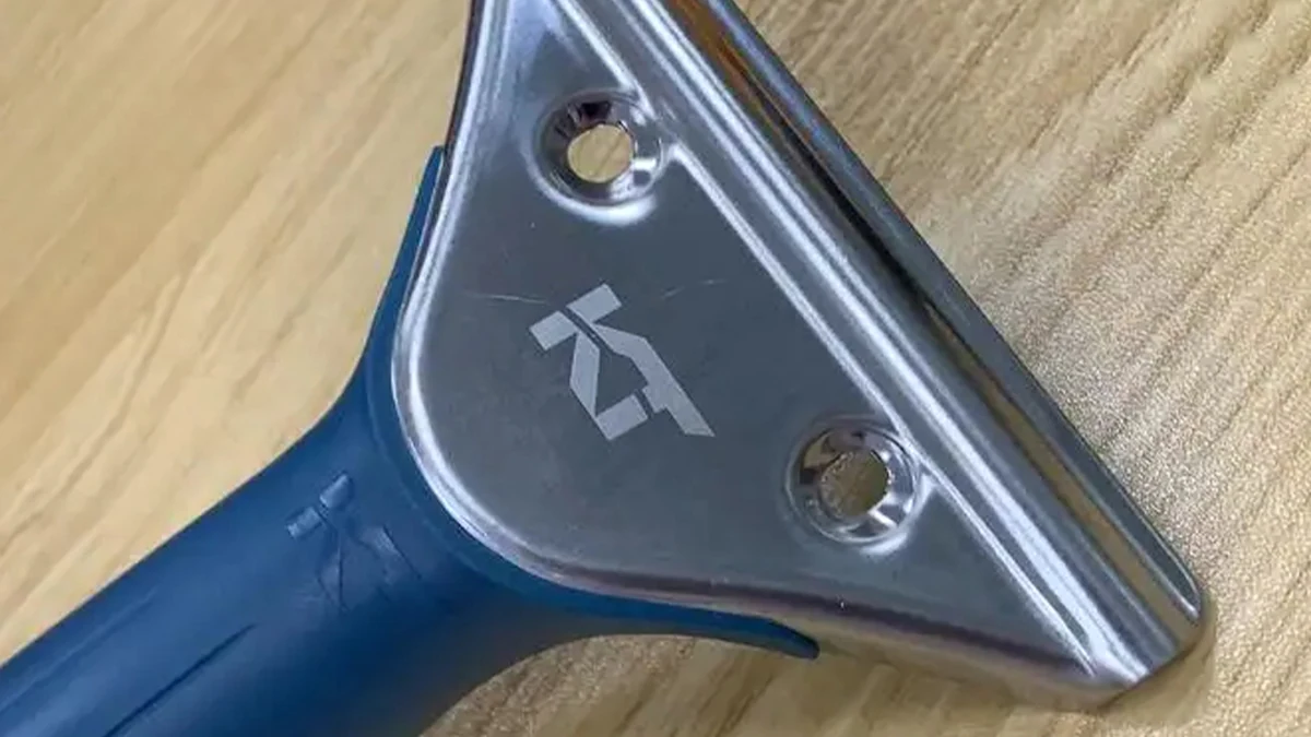 Laser-marked logo on a hand tool with a metal marking area
