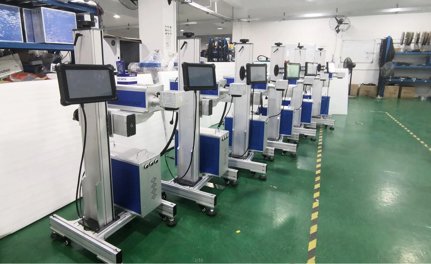 Multiple laser marking machines arranged together on the Zhuorui factory floor