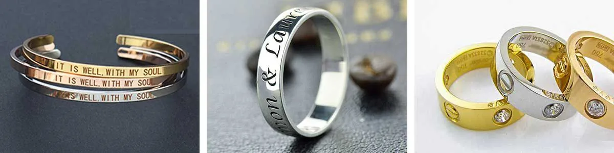 Representative jewelry laser marking application sample for rings and precious metal marking tasks