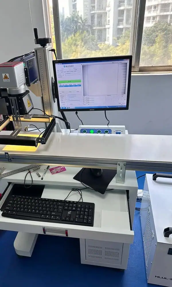 Customized laser marking workstation with integrated camera and positioning hardware