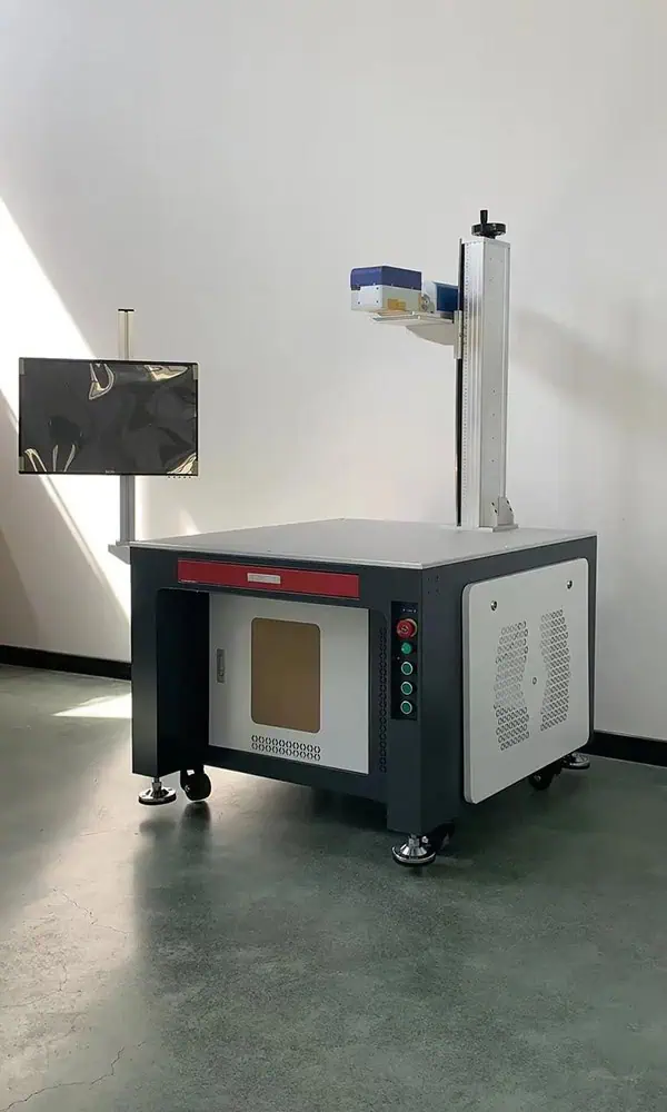 Standalone custom laser marking workstation with integrated cabinet and worktable