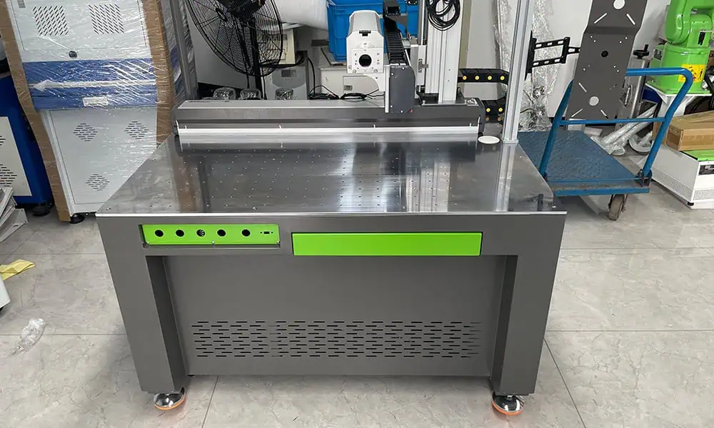 Customized laser marking workstation with a large positioning table and motion structure