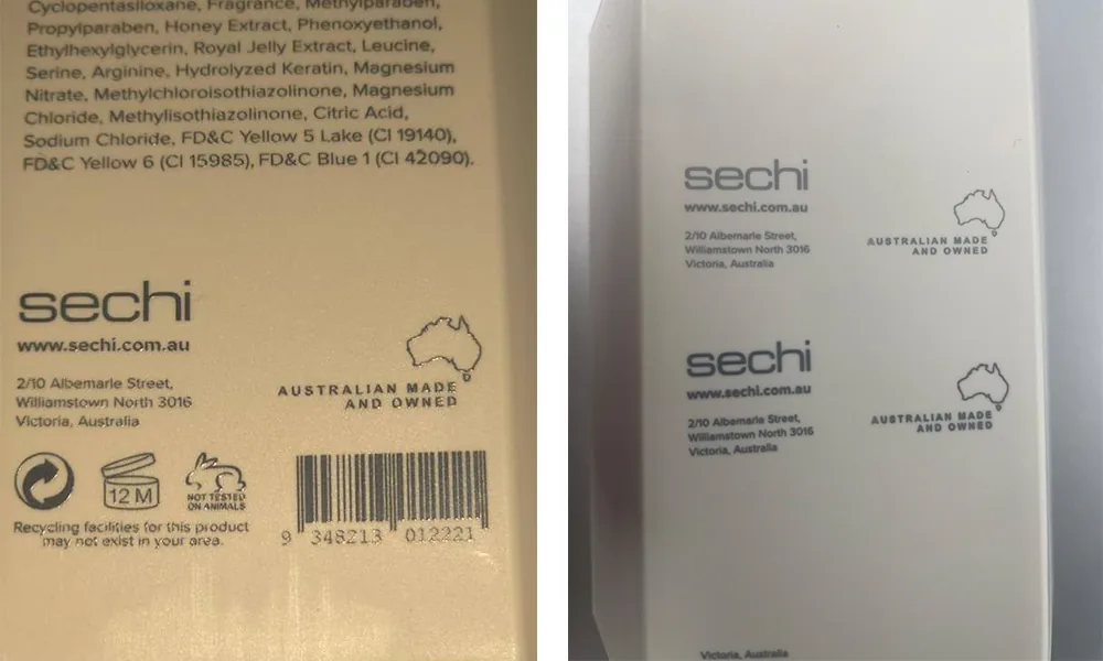 Muestra de cliente de ABS con marcado impreso en comparación con el marcado láser UV de 5 W