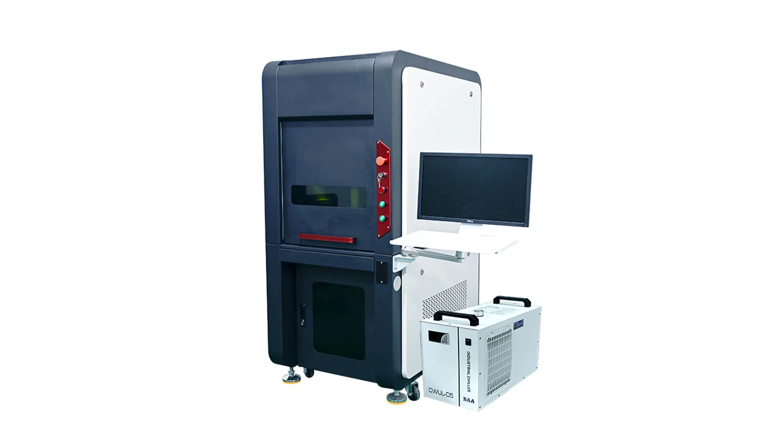 Enclosed laser marking machine with guarded workstation structure