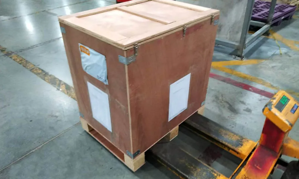 Wooden export crate used for laser marking machine shipment preparation