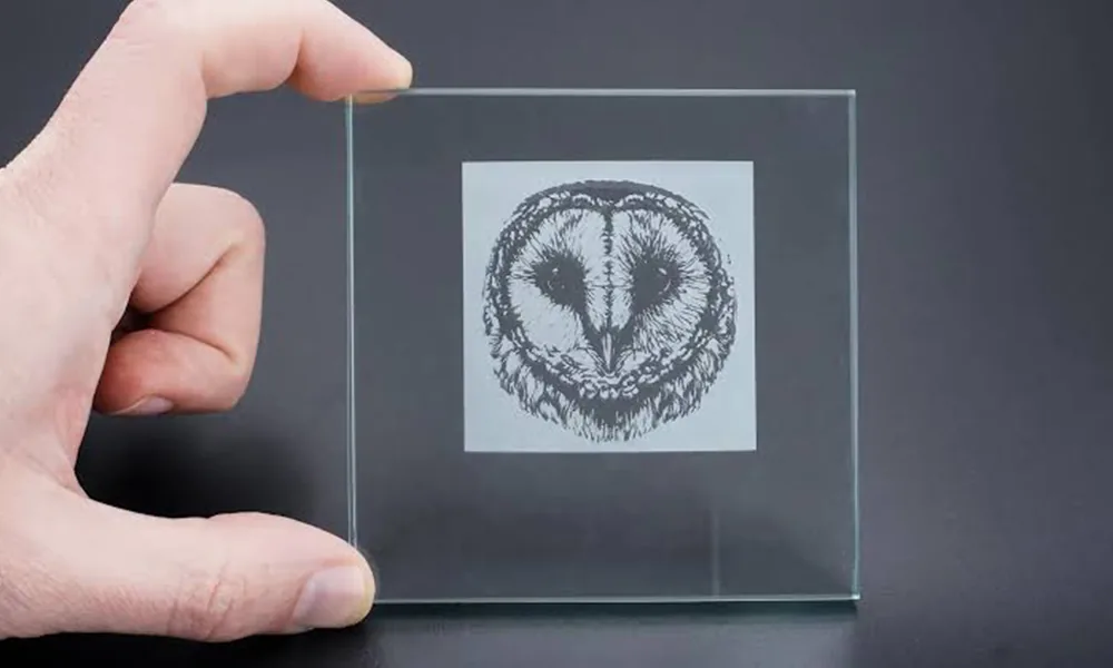 Laser-marked clear acrylic material sample