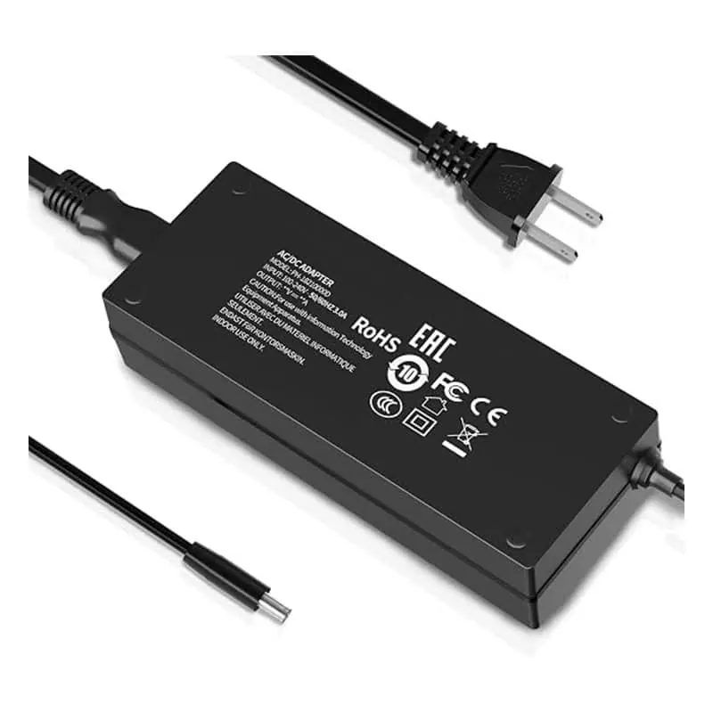 Power adapter housing showing rating and regulatory identification markings