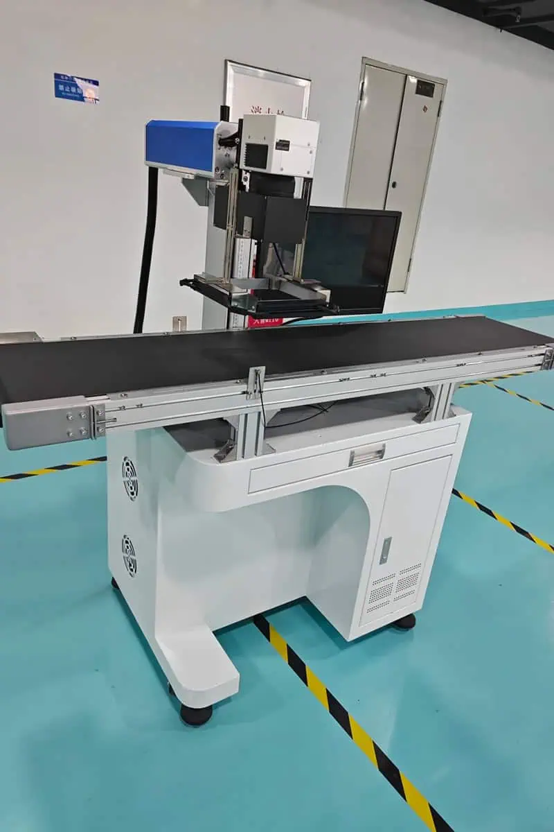 Vision CCD fiber laser marking machine with camera positioning and conveyor workstation