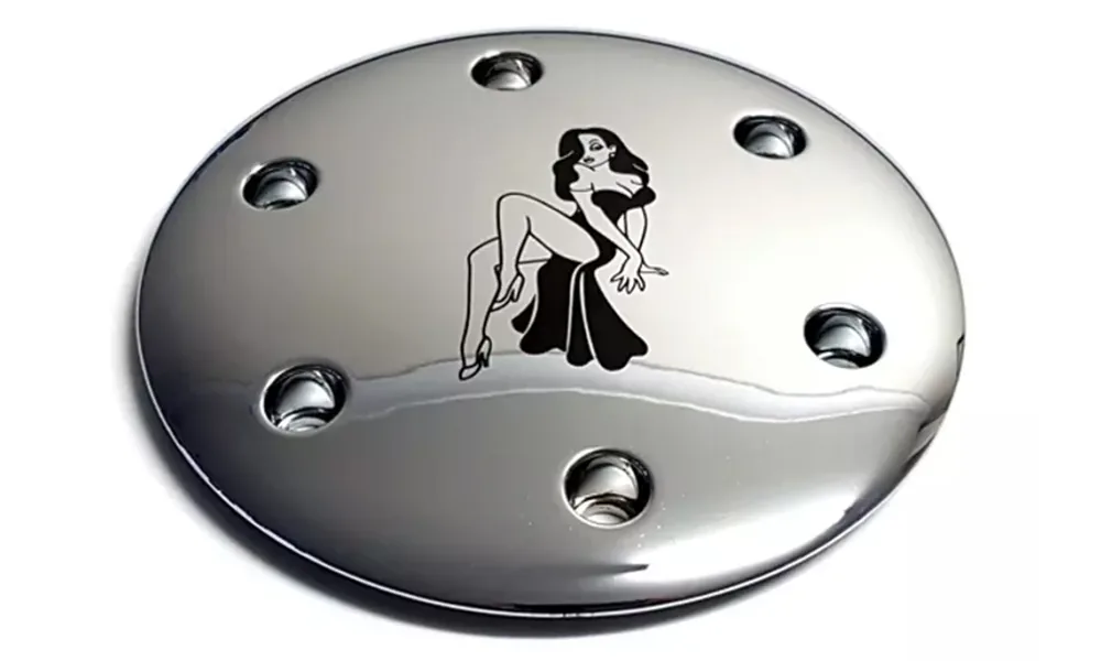 Chromium-plated metal component with a decorative laser mark