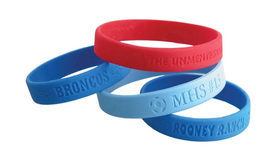 Laser-marked silicone rubber wristbands in multiple colors