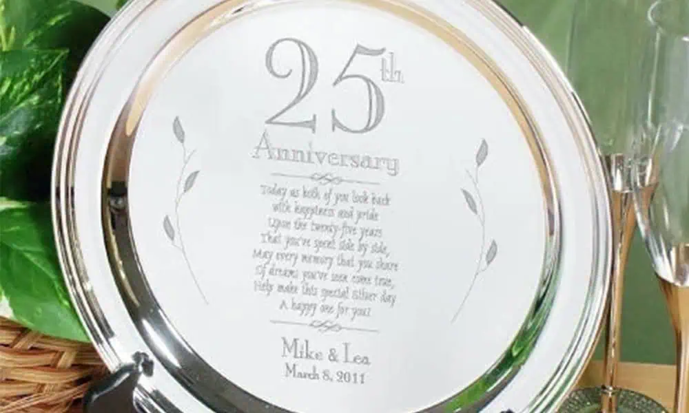 Silver-plated decorative item with fine laser-marked text